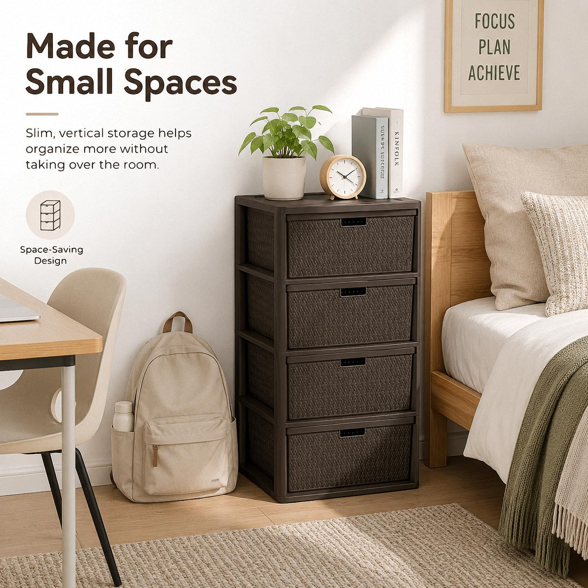 4 Drawer Tower with Removable Bins C12968