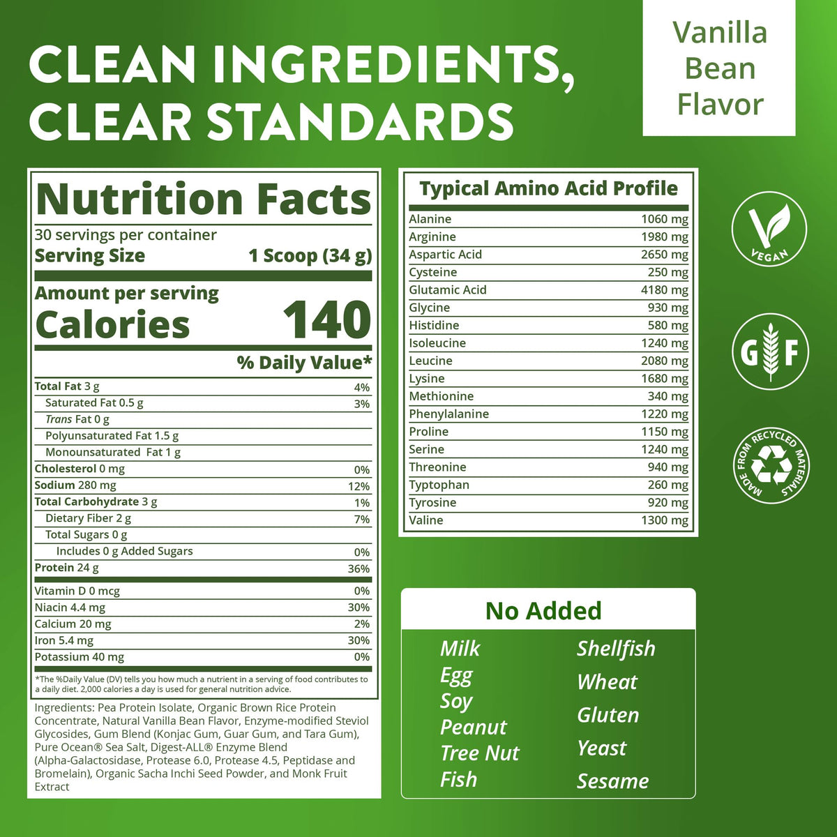 Vegan Vanilla Bean Protein 30 Servings H660
