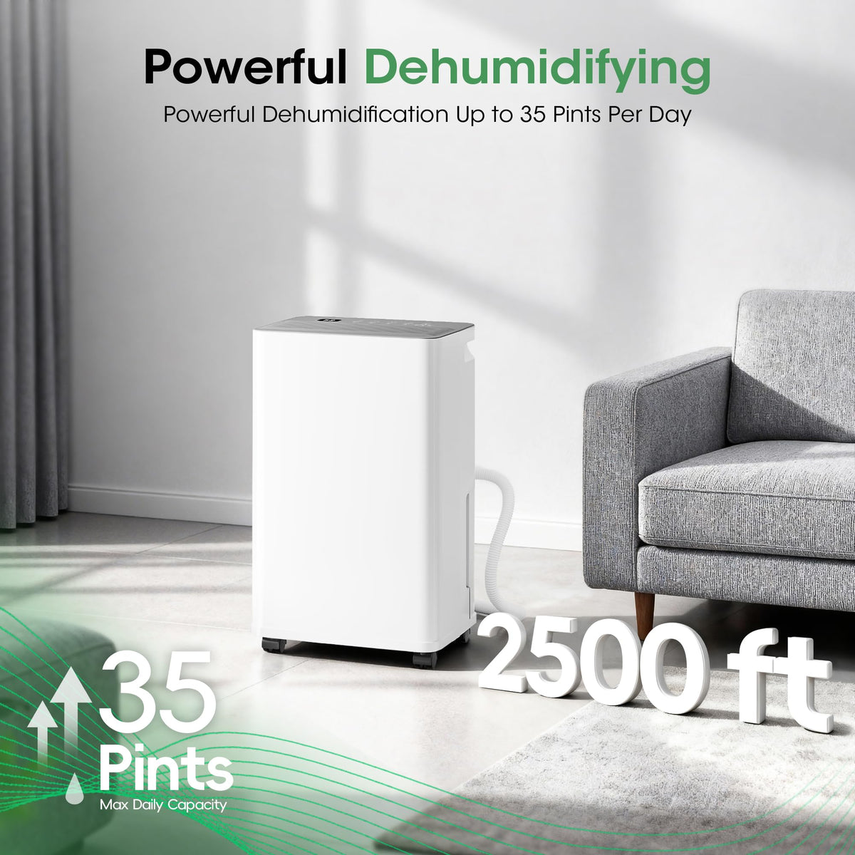2500 sq.ft 35 Pint Dehumidifier with Drain Hose X1451