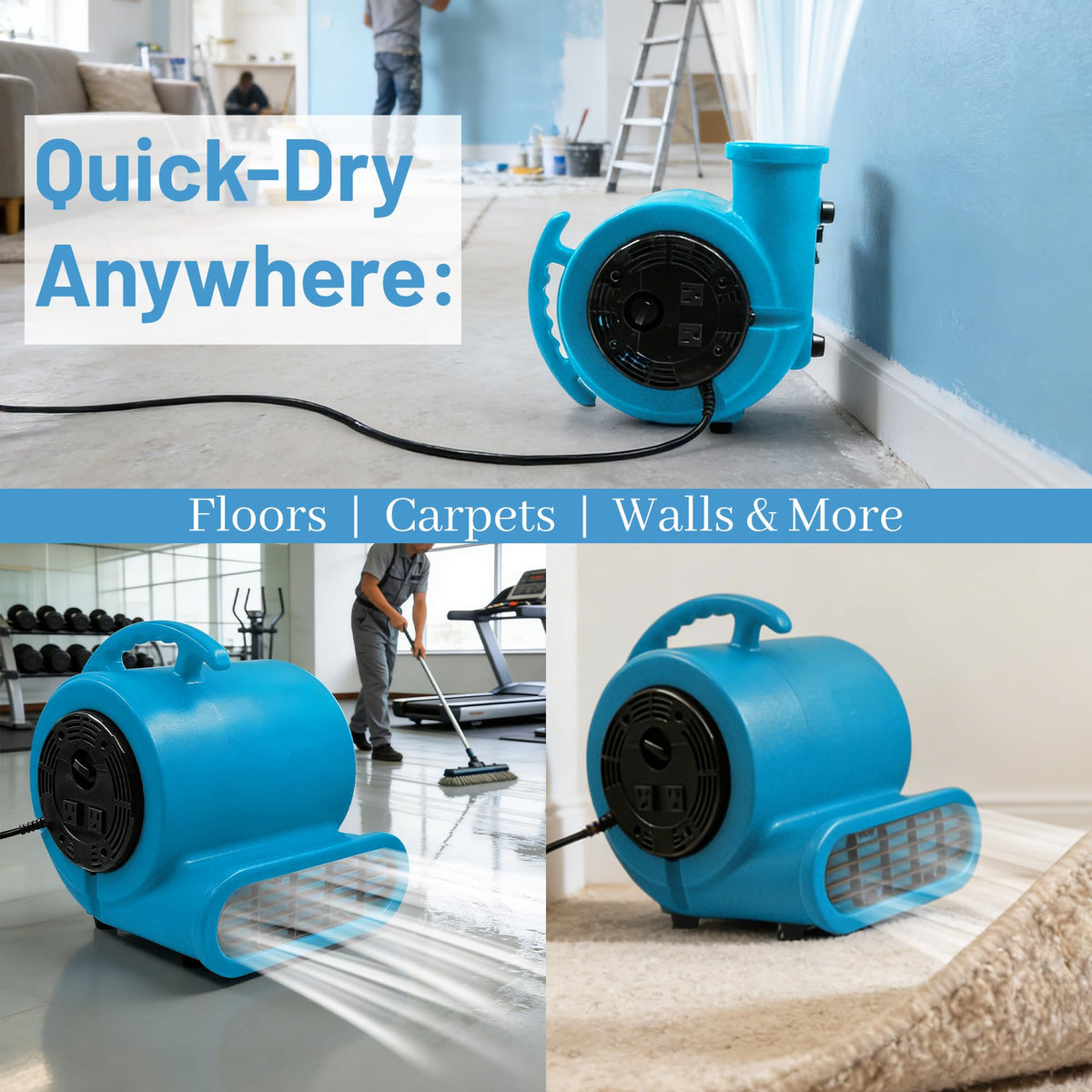 Light Blue 2500 CFM 3-Speed Floor Dryer H836527