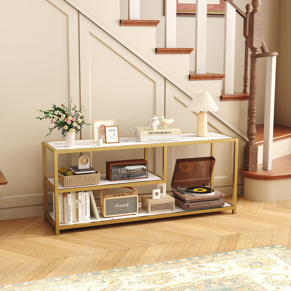 TV Stand for TVs up to 55 Inch, 3 Tier Media Console with Open Storage Shelves Y434