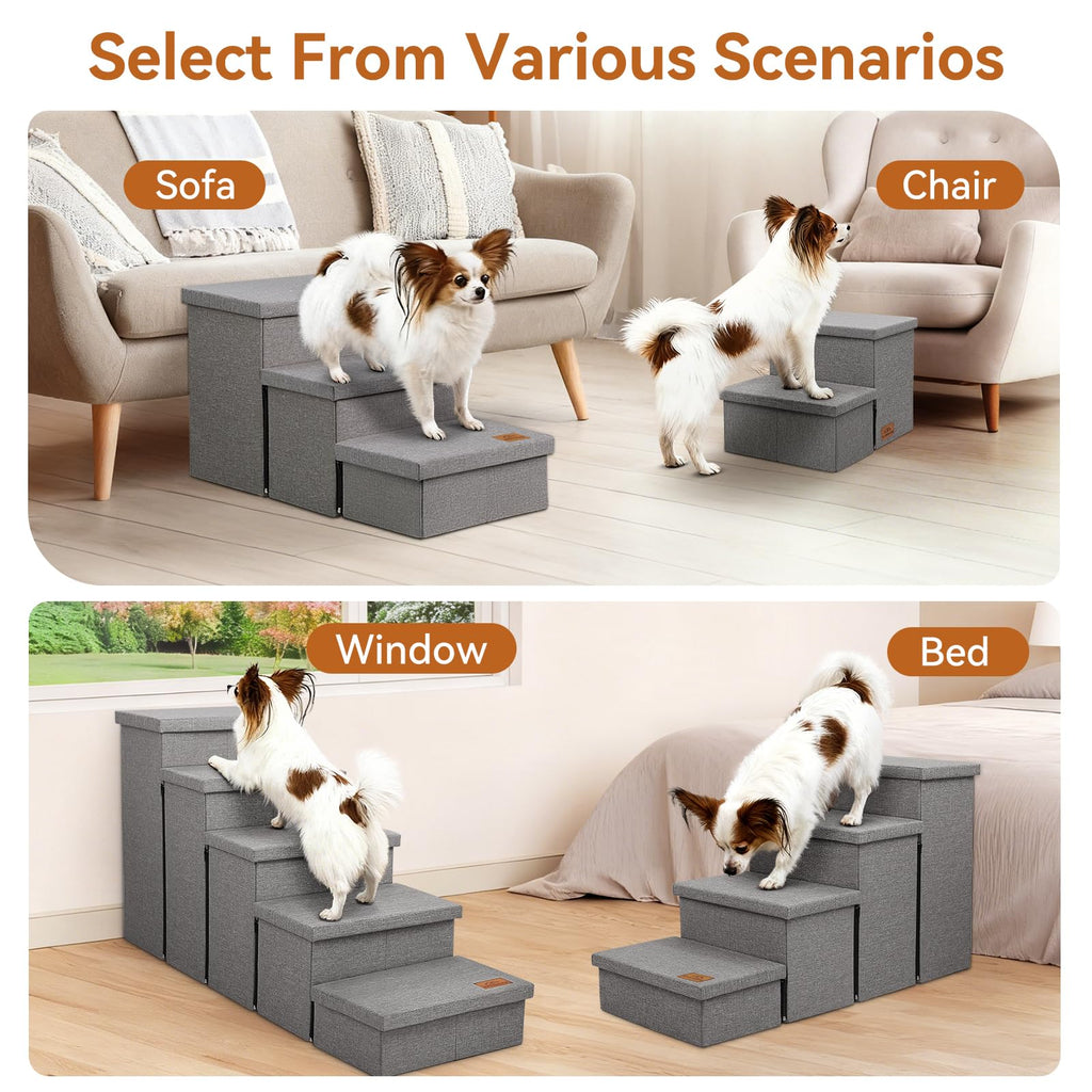 Grey 3 Steps Dog Stairs with Storage D664659
