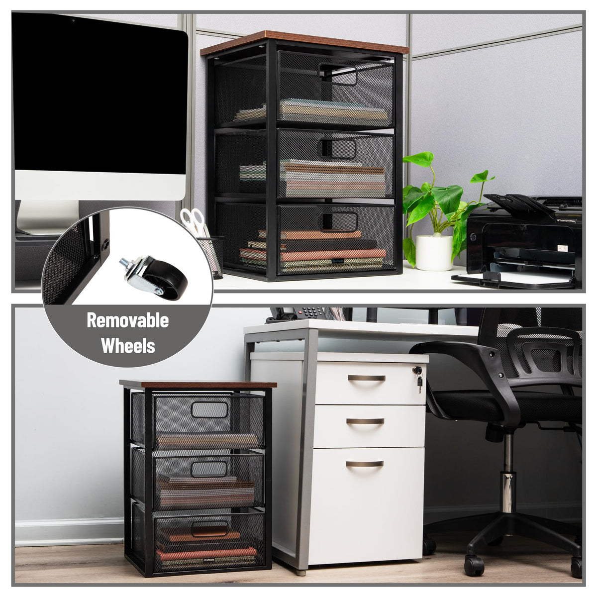 3 Drawer Rolling Storage Organizer with Wood Top I83792