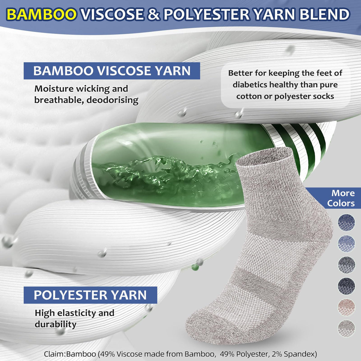 6 Pairs Bamboo Viscose Non Binding Ankle Diabetic Socks L7774