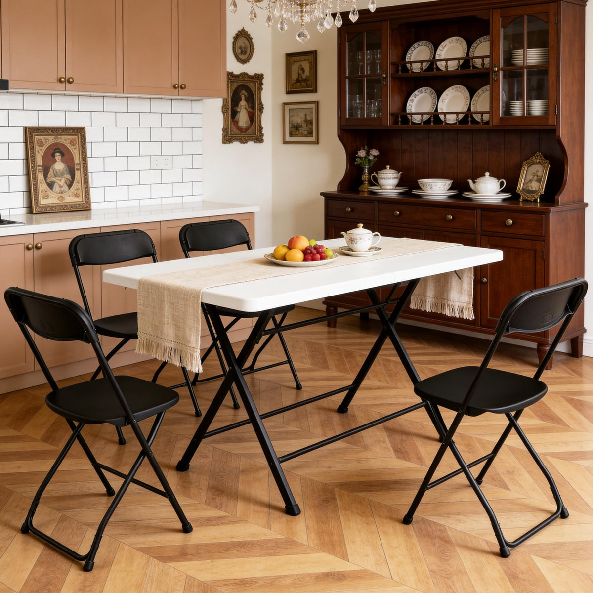 Black Plastic Folding Chairs, 10 Pack Steel Frame 350lbs Capacity O143370