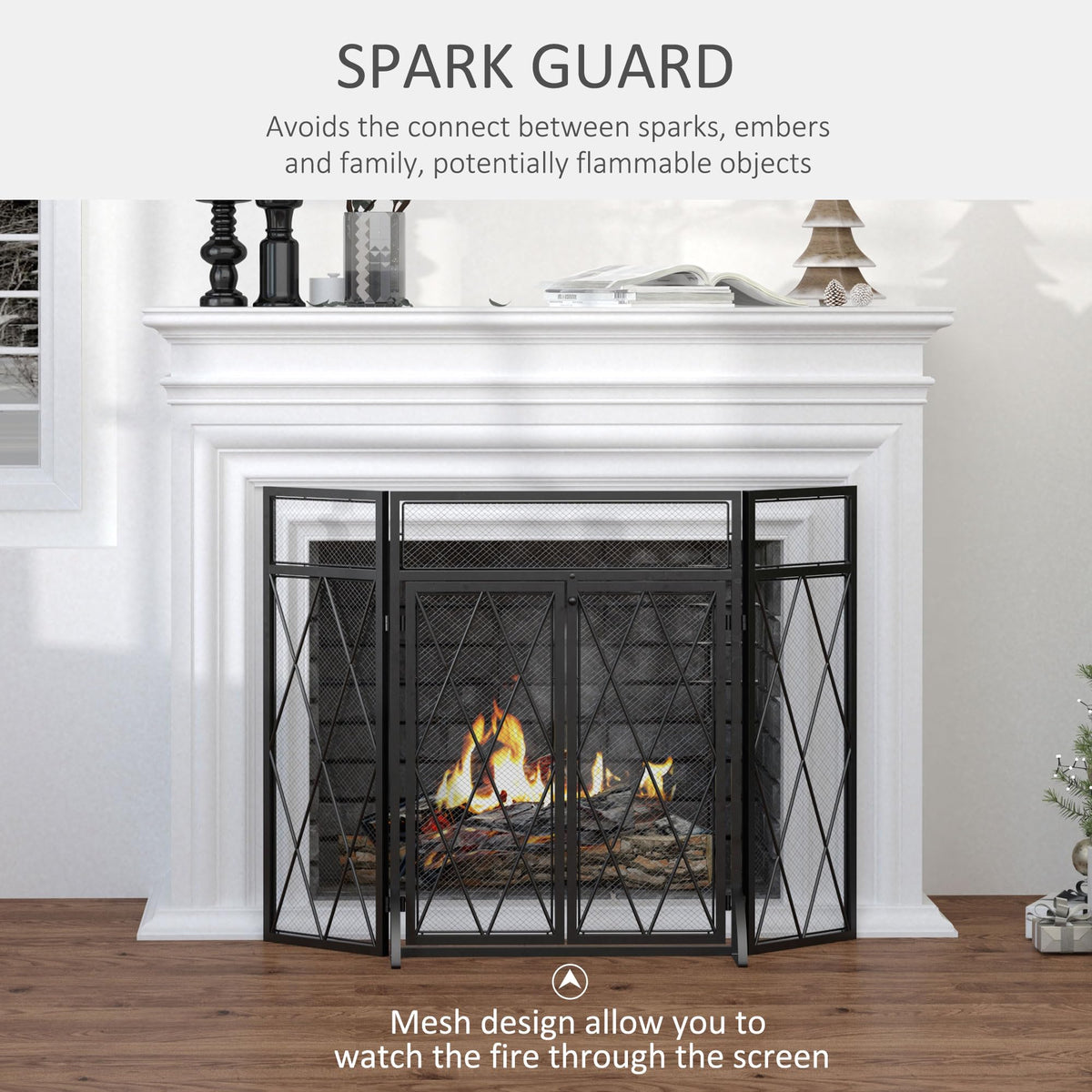Folding Fireplace Screen Heavy Duty Black G586340
