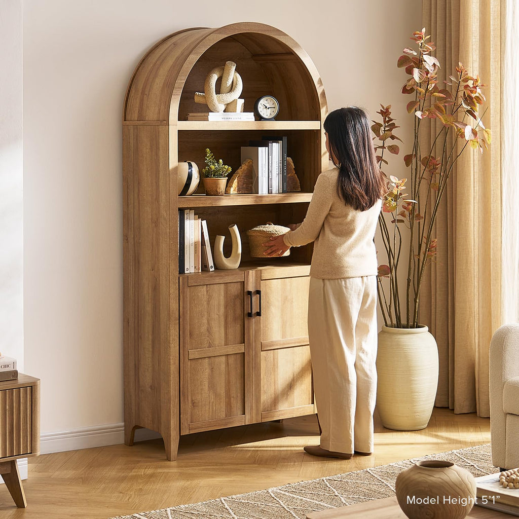 77.4" Tall Arched Wooden Storage Cabinet with Doors and Adjustable Shelves T111016