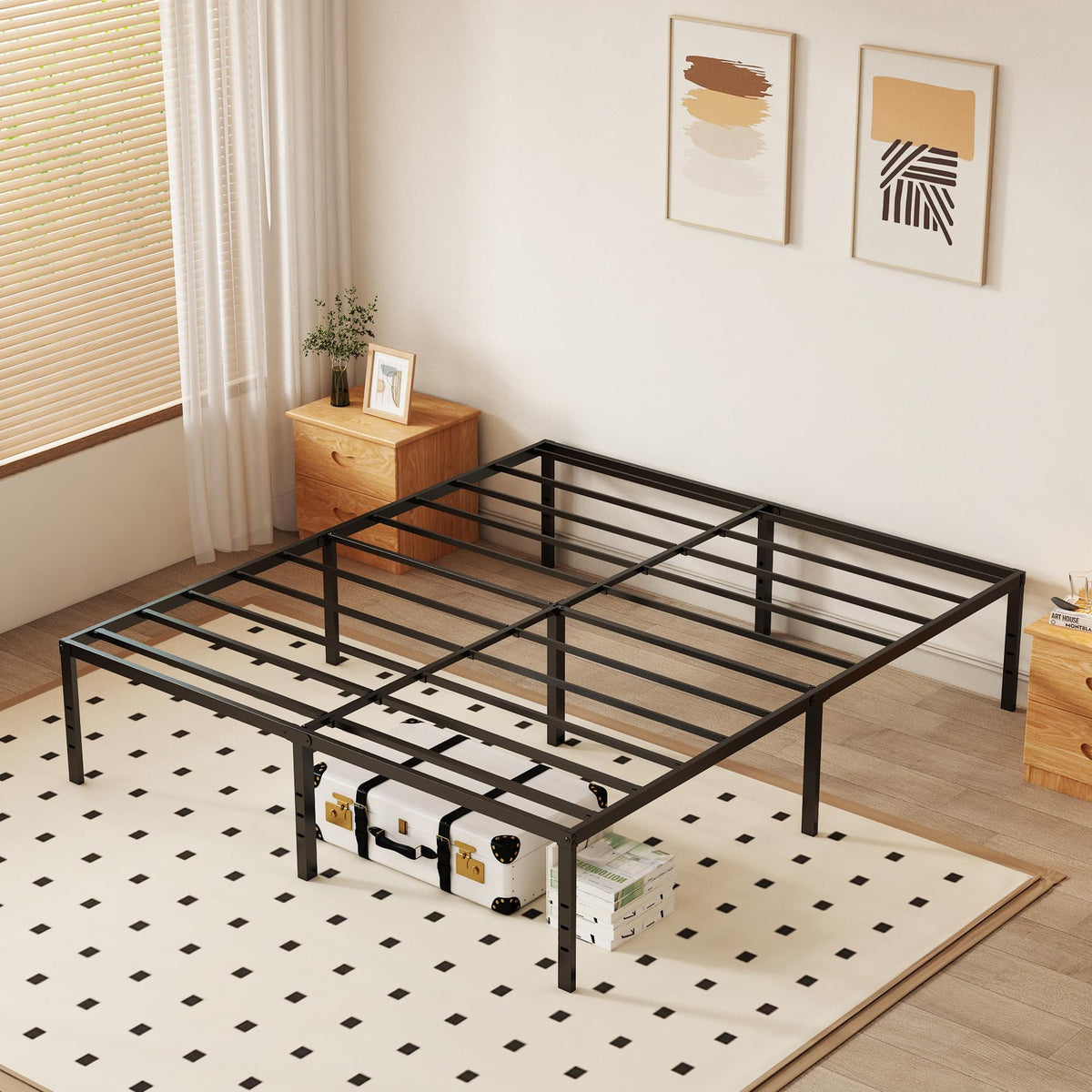 Queen 18 Inch Metal Platform Bed Frame, Black U289