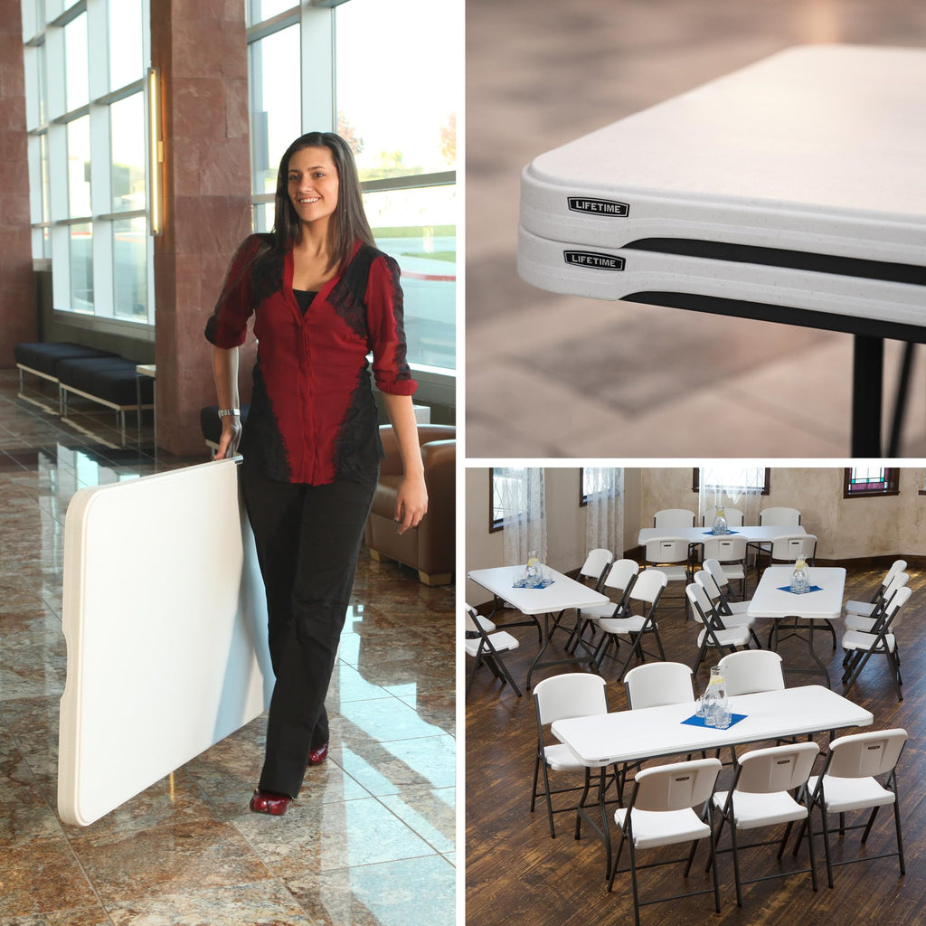 6 Ft Rectangular 4 Folding Tables and 24 Chairs Set White Granite R255