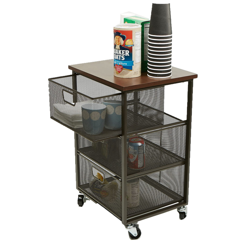 3 Drawer Rolling Storage Organizer with Wood Top I83792