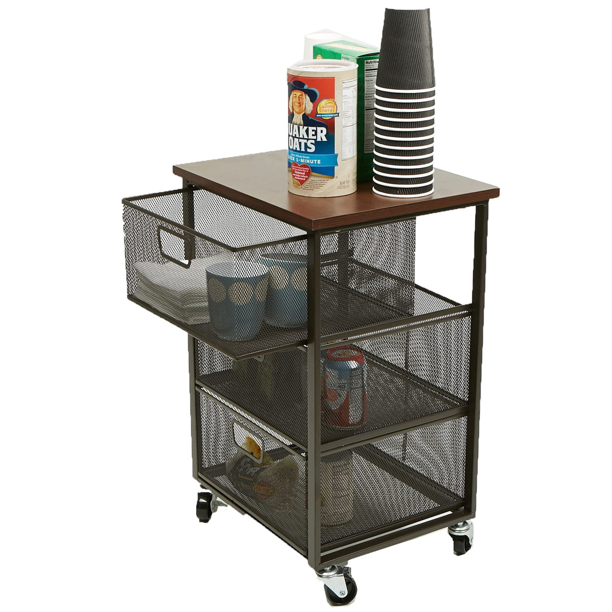 3 Drawer Rolling Storage Organizer with Wood Top I83792