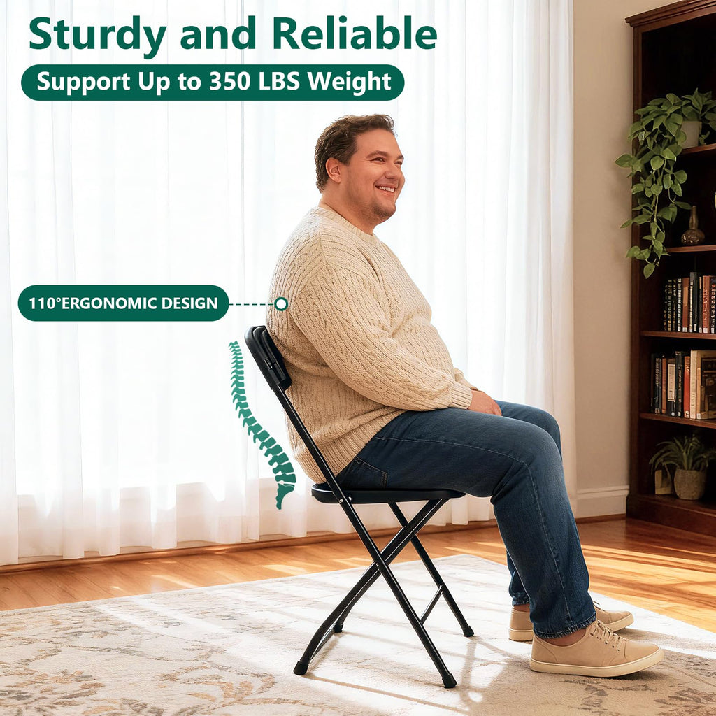 Black Plastic Folding Chairs, 10 Pack Steel Frame 350lbs Capacity O143370