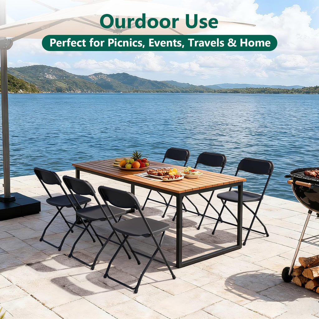 Black Plastic Folding Chairs, 10 Pack Steel Frame 350lbs Capacity O143370