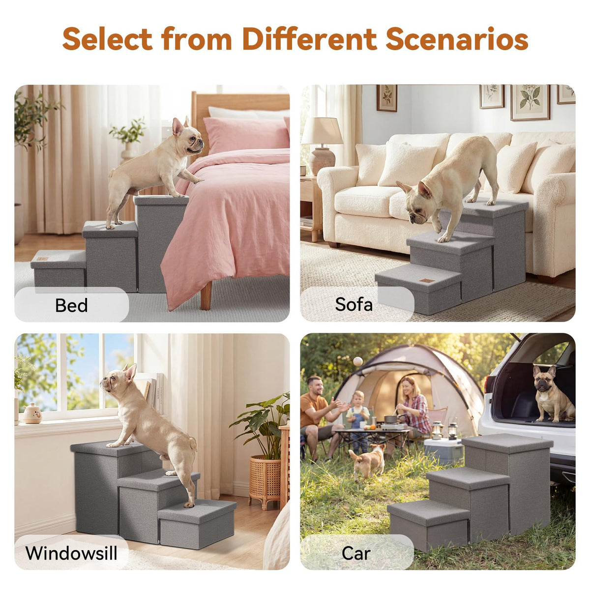 Grey 3 Steps Dog Stairs with Storage D664659