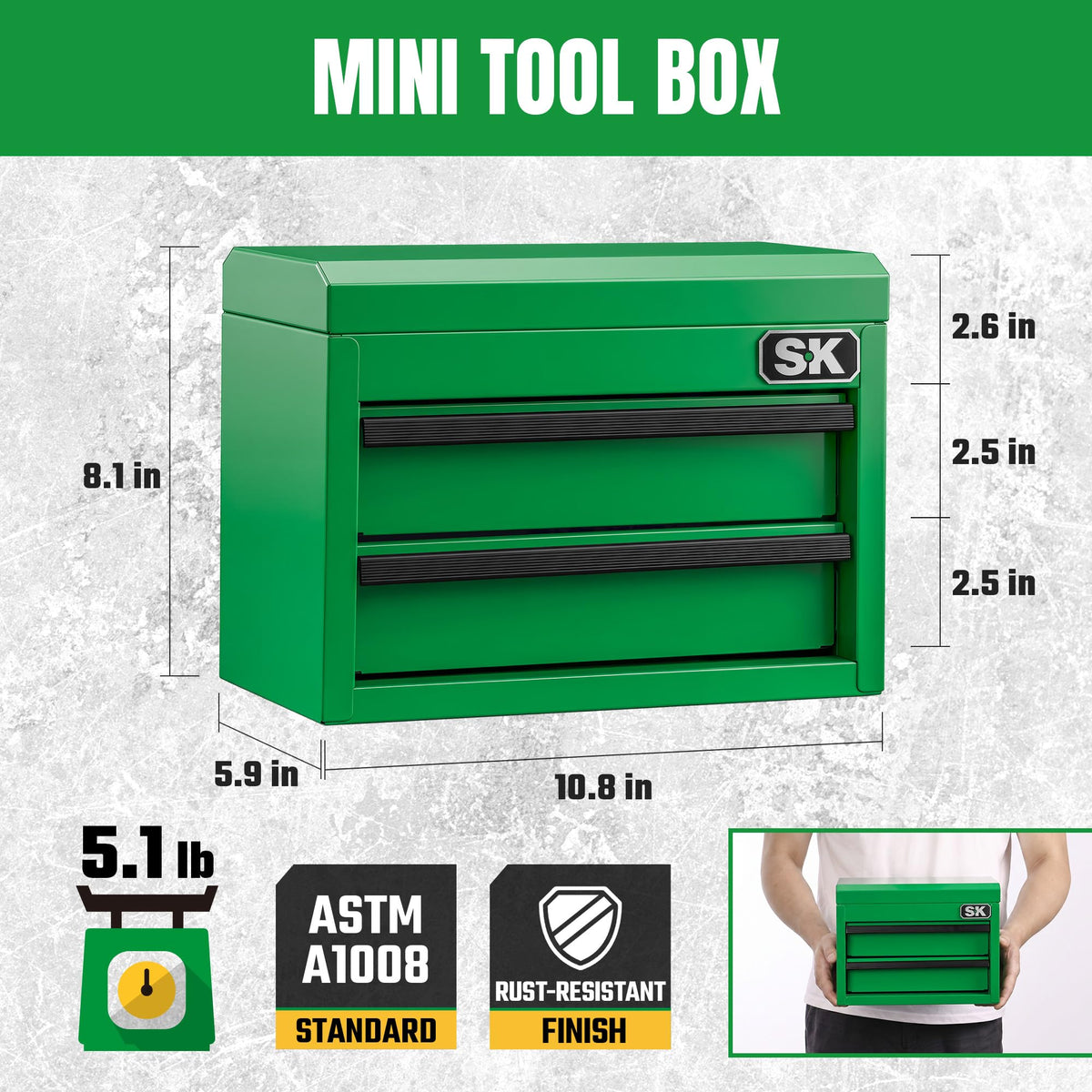 Mini Metal Tool Box with 2 Drawers K6349