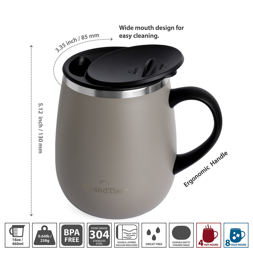 16 oz Stainless Steel Insulated Coffee Mug 2-Pack with Handle & Sliding Lid C63788