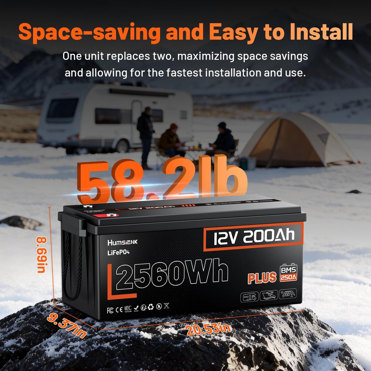 2 Pack 12V 200Ah LiFePO4 Lithium Battery 250A BMS T70383