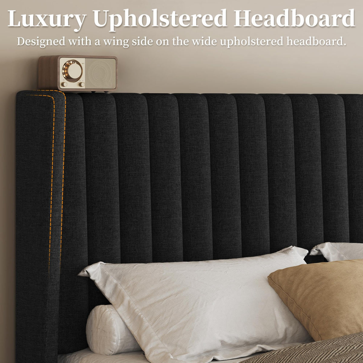 Black Queen Bed Frame with Headboard U2471