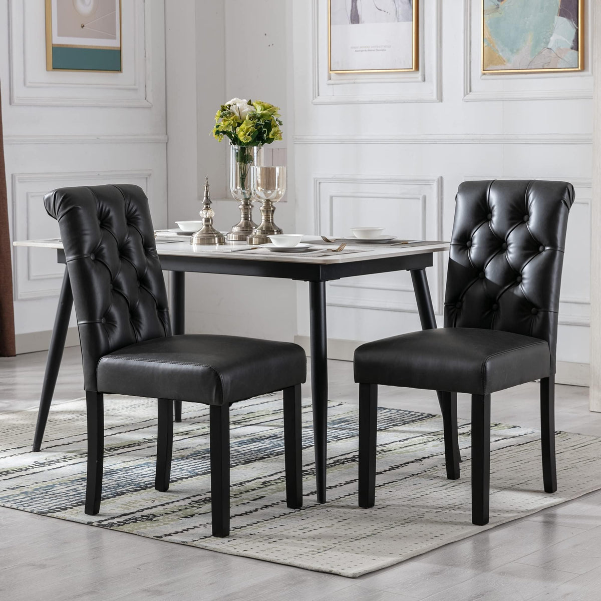 Black Set of 4 PU Leather Tufted Dining Chairs L294742