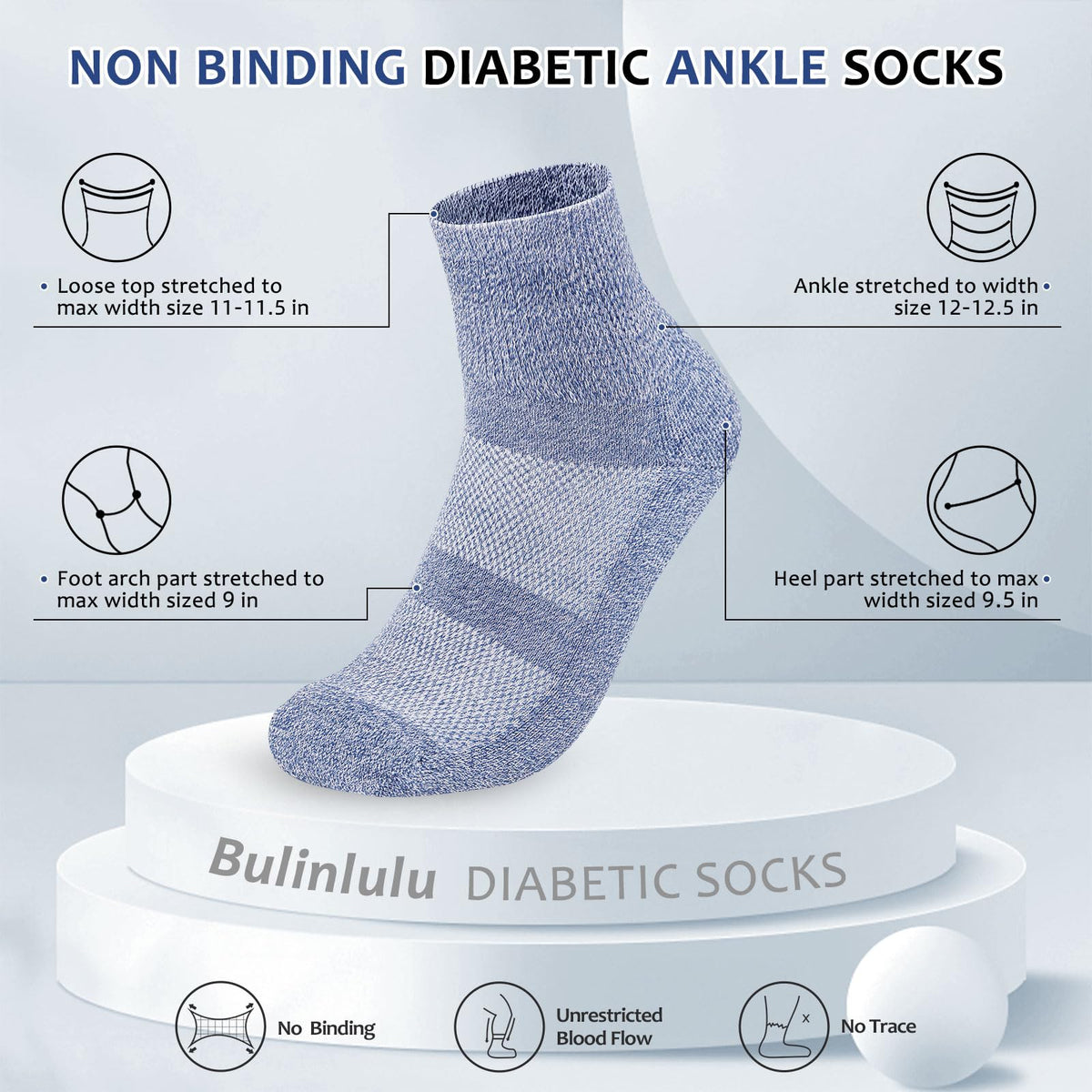 6 Pairs Bamboo Viscose Non Binding Ankle Diabetic Socks L7774
