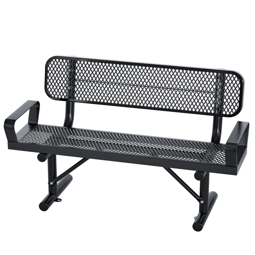 4FT Black Metal Garden Bench with Backrest W588775