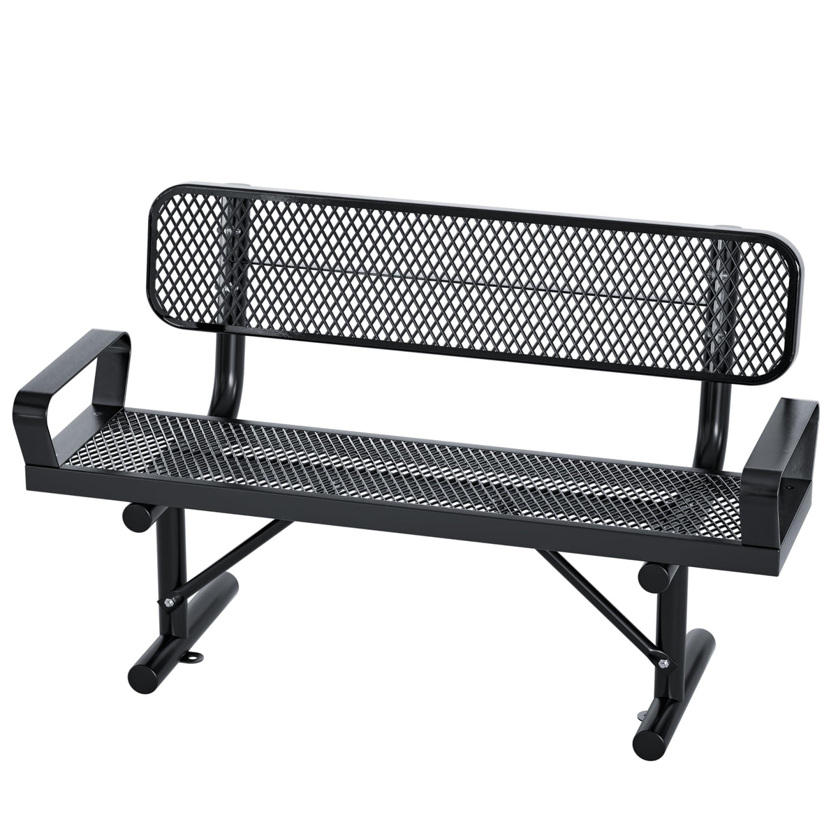 4FT Black Metal Garden Bench with Backrest W588775