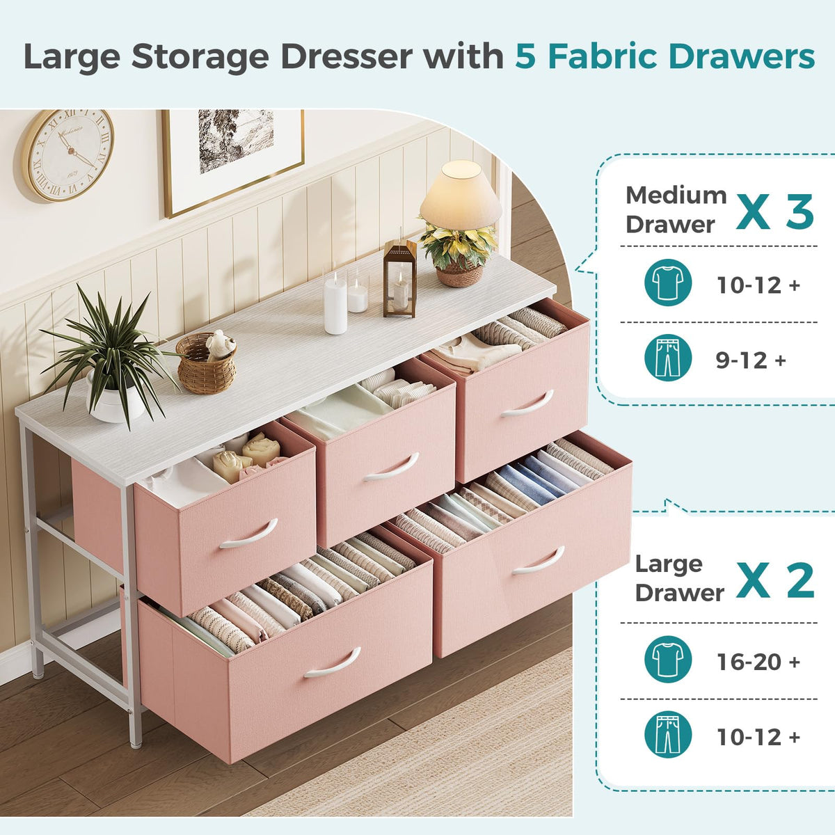 Pink 5 Drawer Dresser U461959