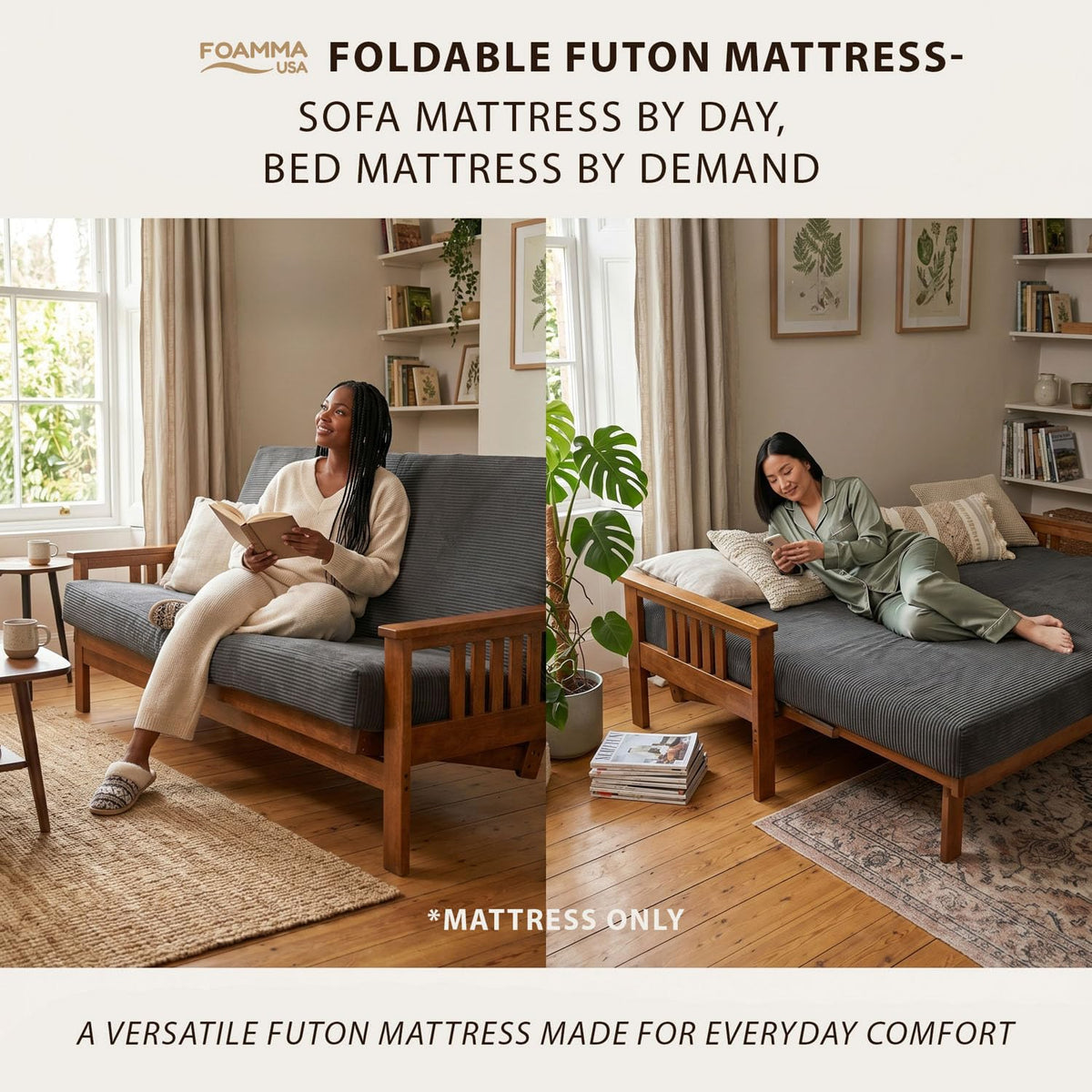 6-Inch Memory Foam Futon Mattress with Removable Cover D532077