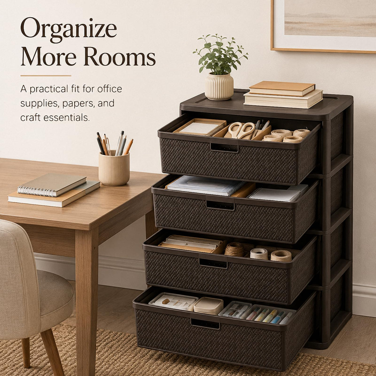 4 Drawer Tower with Removable Bins C12968