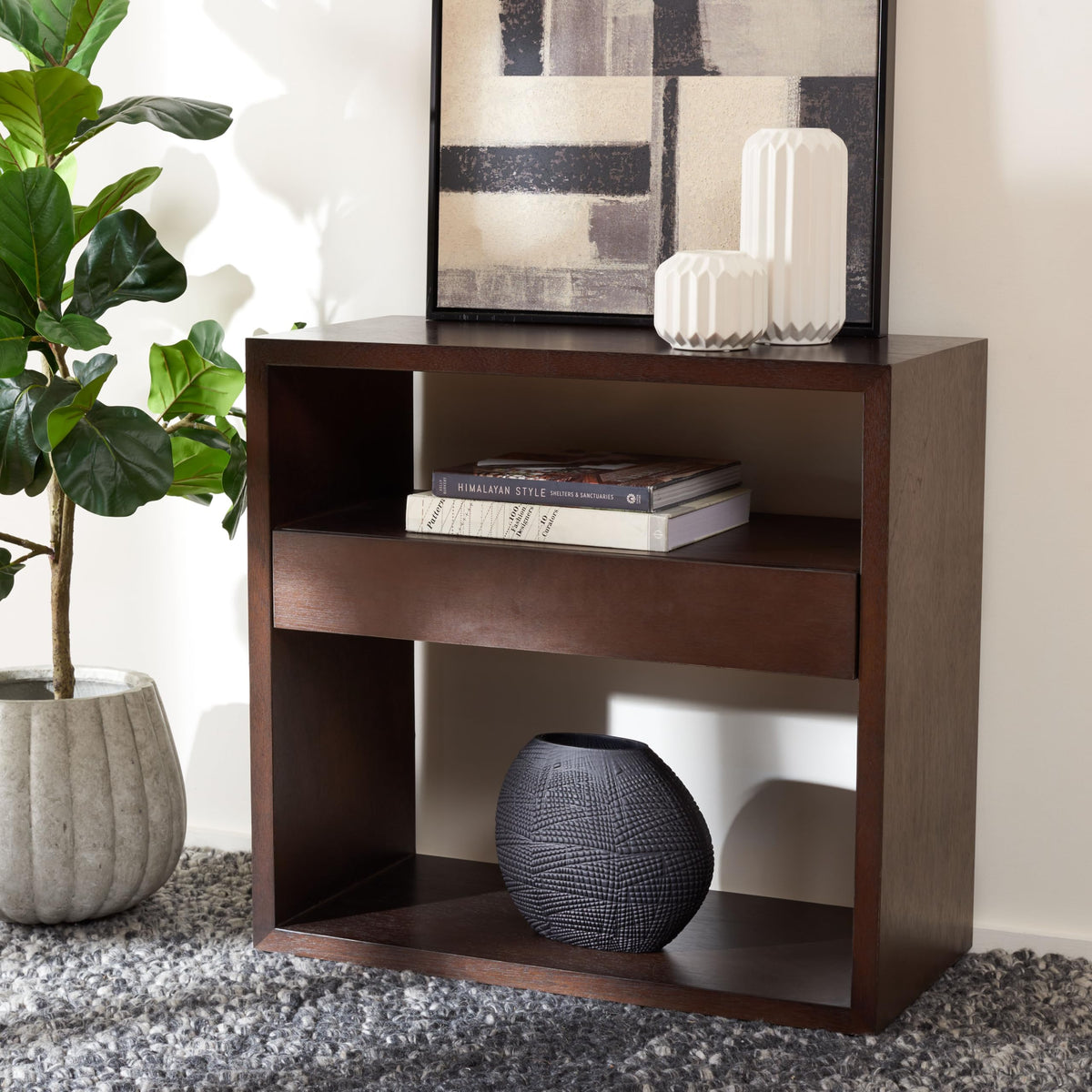 Dark Oak 2-Shelf 1-Drawer Console Table Z1448