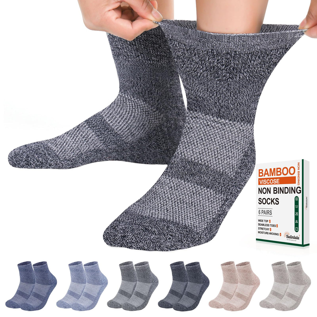 6 Pairs Bamboo Viscose Non Binding Ankle Diabetic Socks L7774