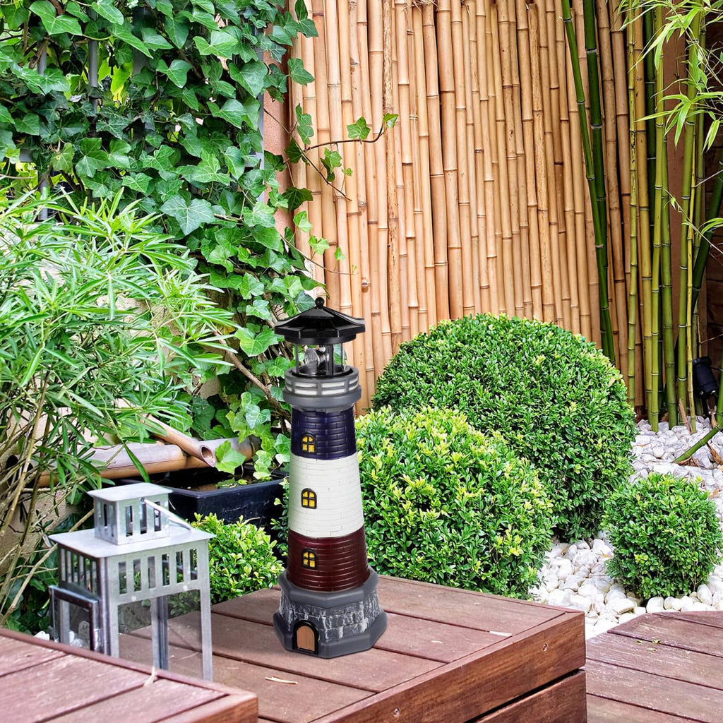 Solar Lighthouse Statue, Resin Waterproof, Black, 4.72 X 4.72 X 14.76 Inches T6602