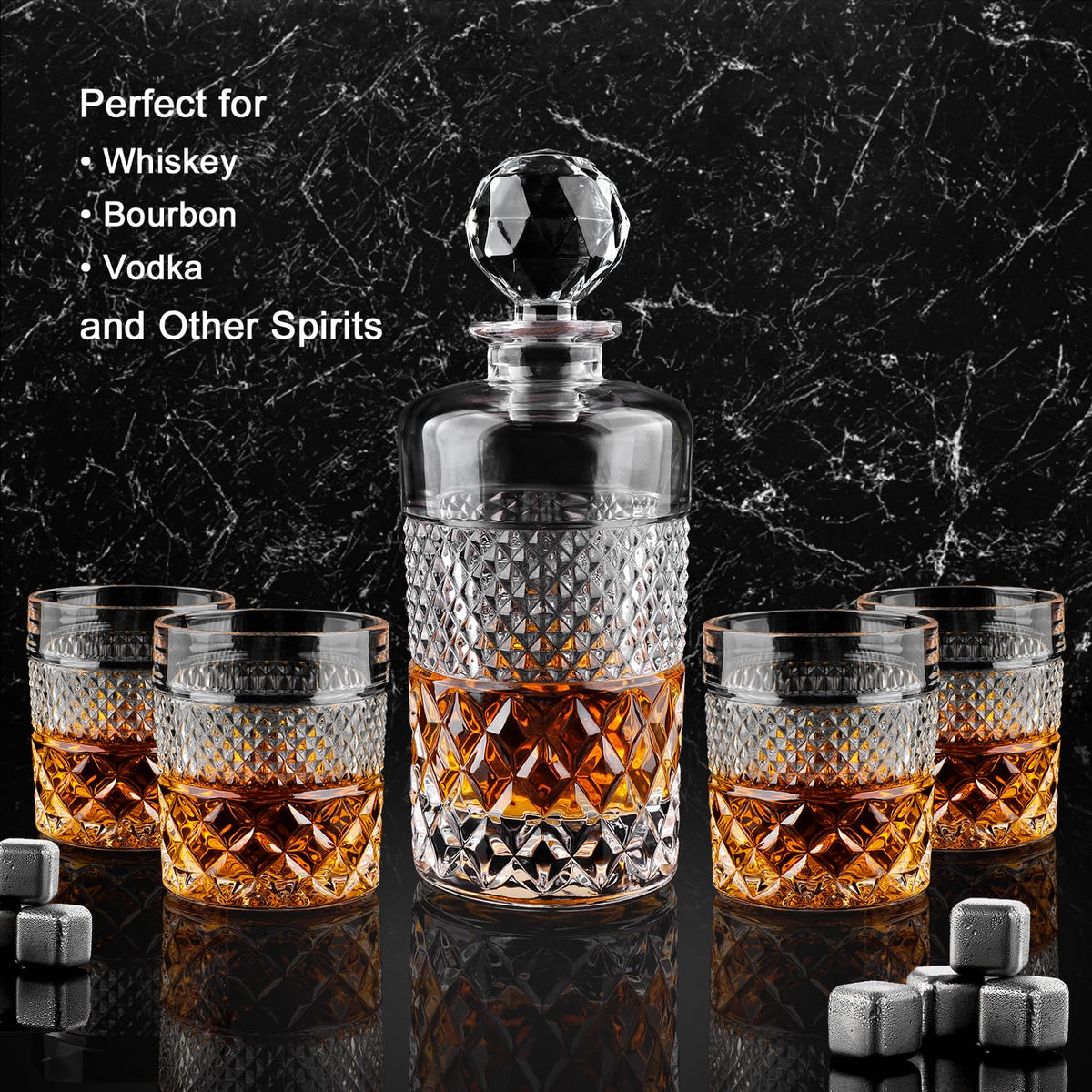 27oz Crystal Whiskey Decanter Set with 4 Glasses D195