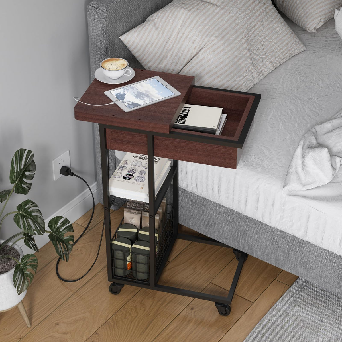C Shaped End Table with Charging Station O8595