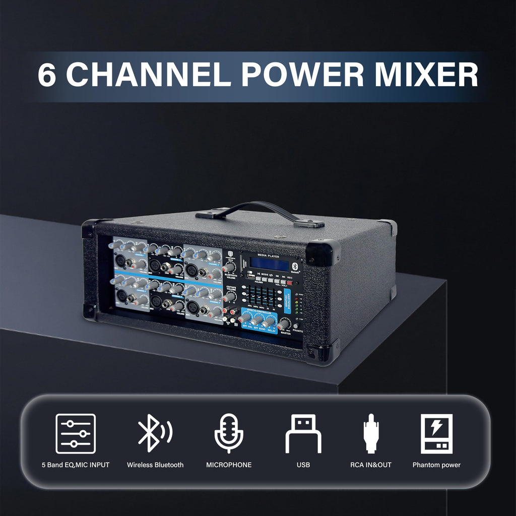 2000W Bluetooth PA Speaker System with 6-Channel Powered Mixer L463
