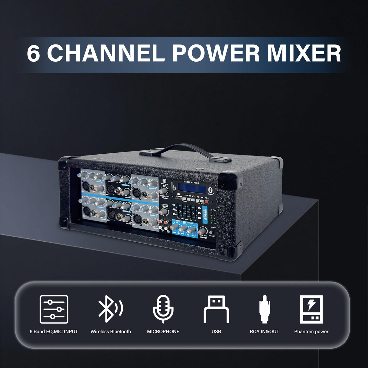 2000W Bluetooth PA Speaker System with 6-Channel Powered Mixer L463