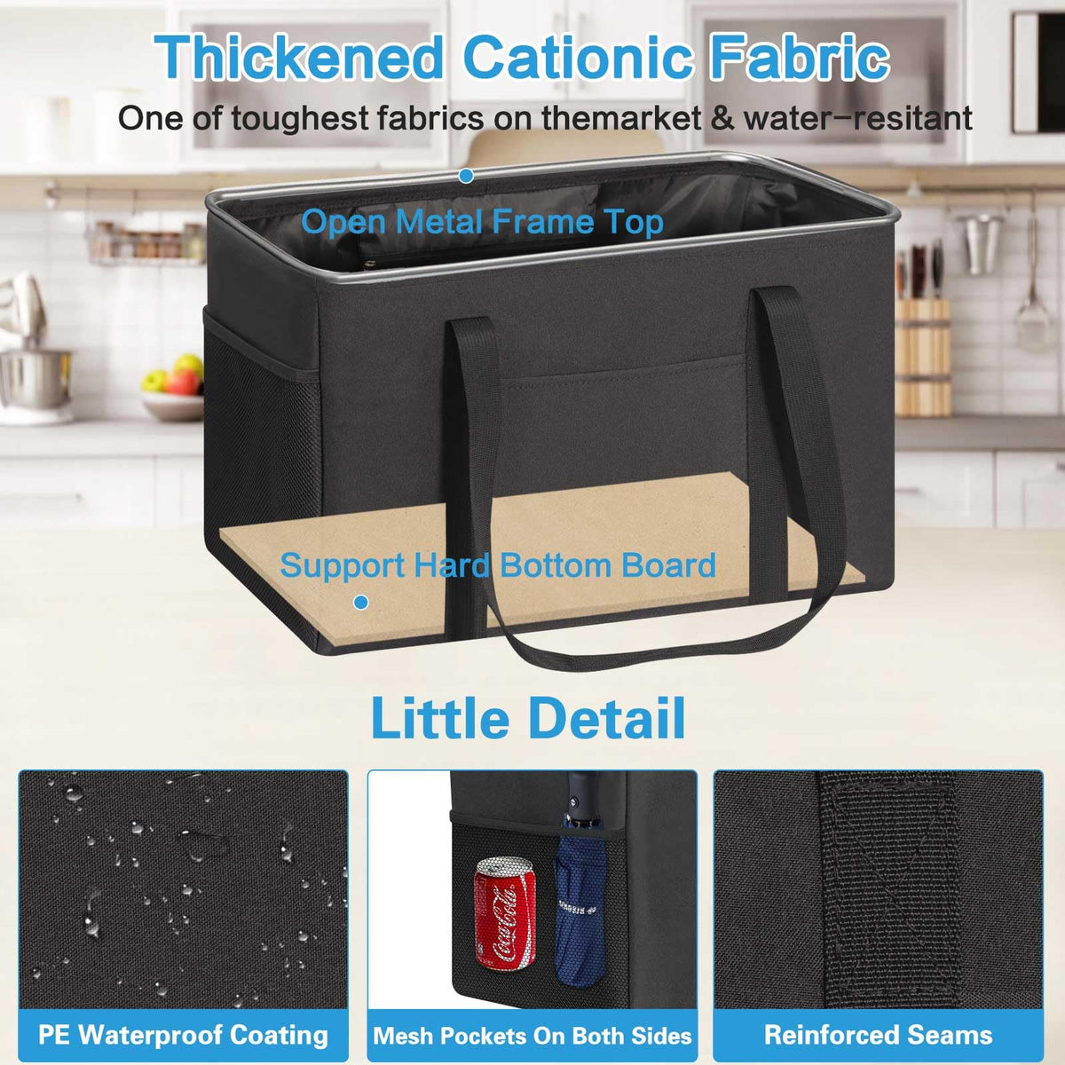 2 Pack Large Utility Tote Bag with Metal Wire Frame B338