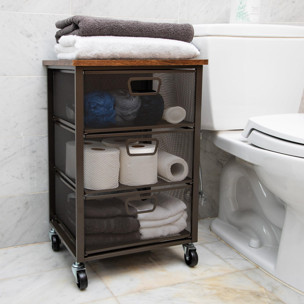 3 Drawer Rolling Storage Organizer with Wood Top I83792