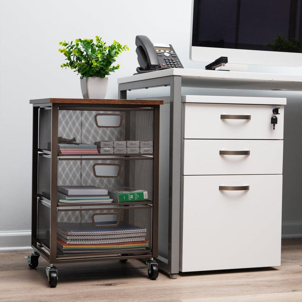 3 Drawer Rolling Storage Organizer with Wood Top I83792