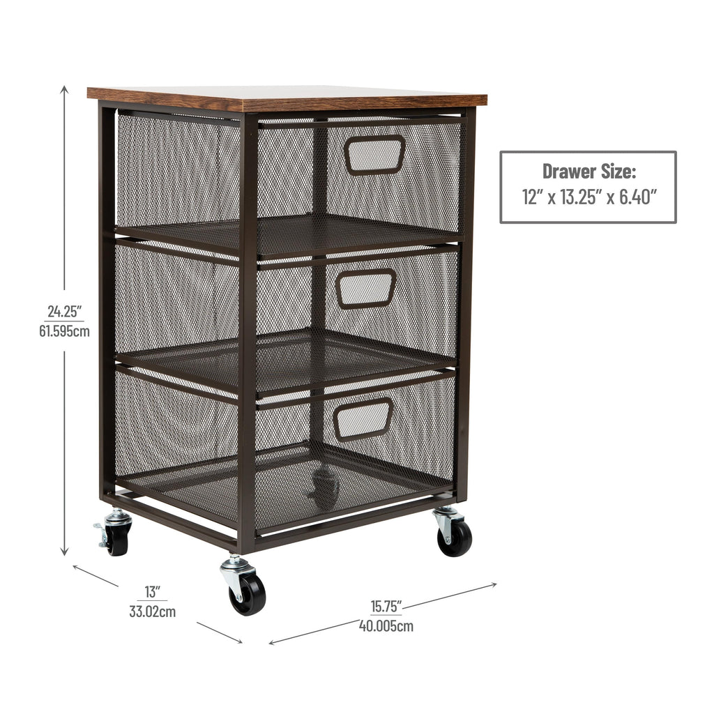 3 Drawer Rolling Storage Organizer with Wood Top I83792