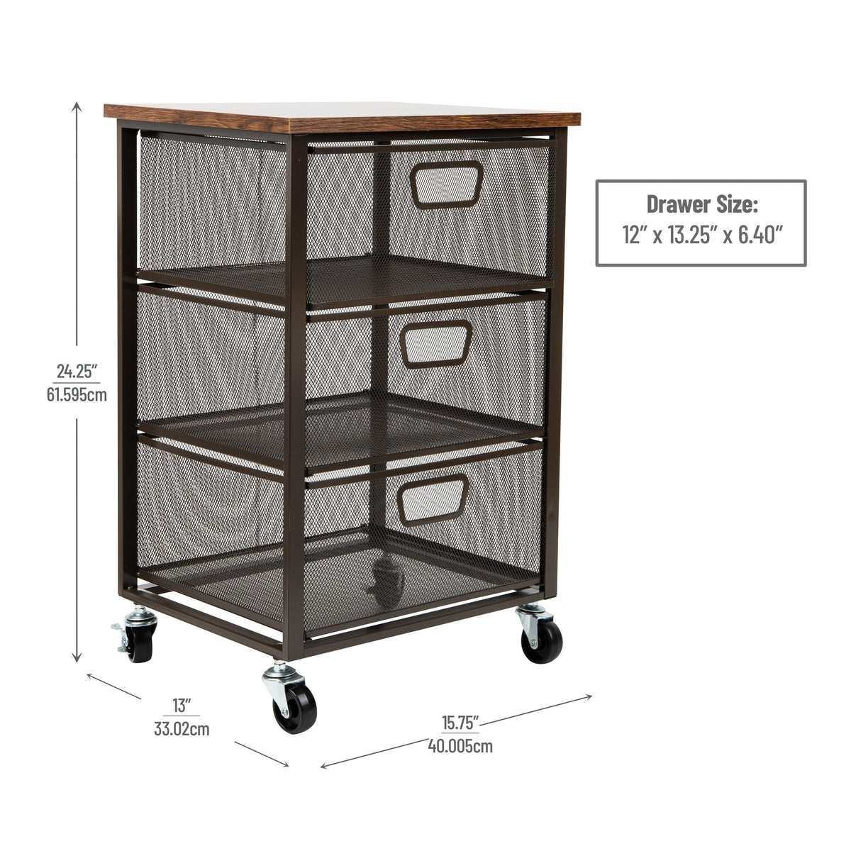 3 Drawer Rolling Storage Organizer with Wood Top I83792