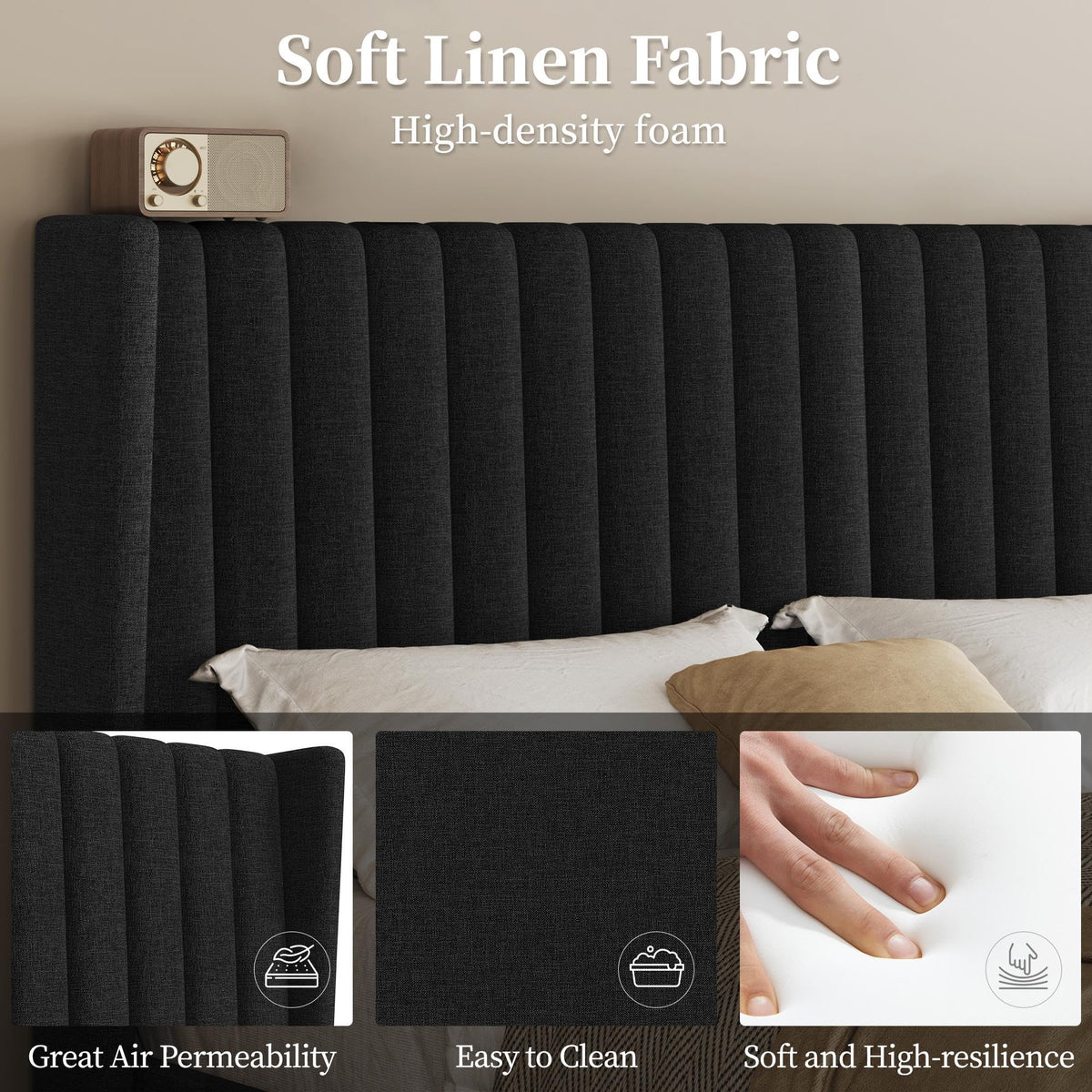 Black Queen Bed Frame with Headboard U2471