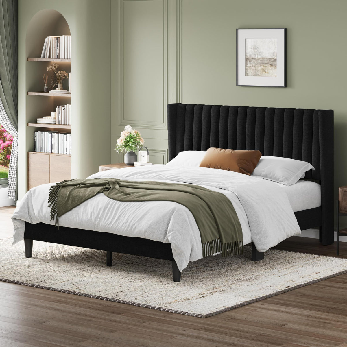 Black Queen Bed Frame with Headboard U2471