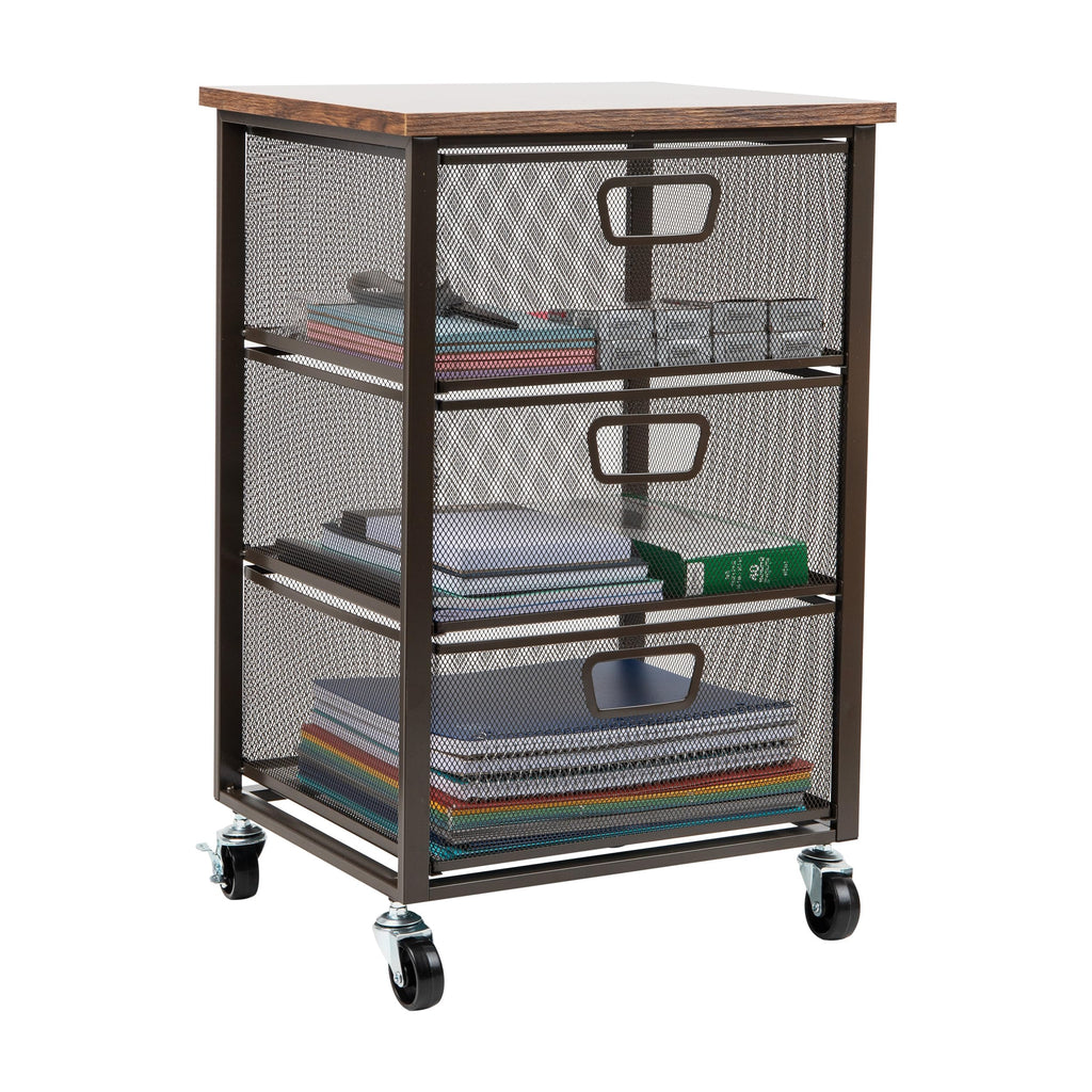 3 Drawer Rolling Storage Organizer with Wood Top I83792