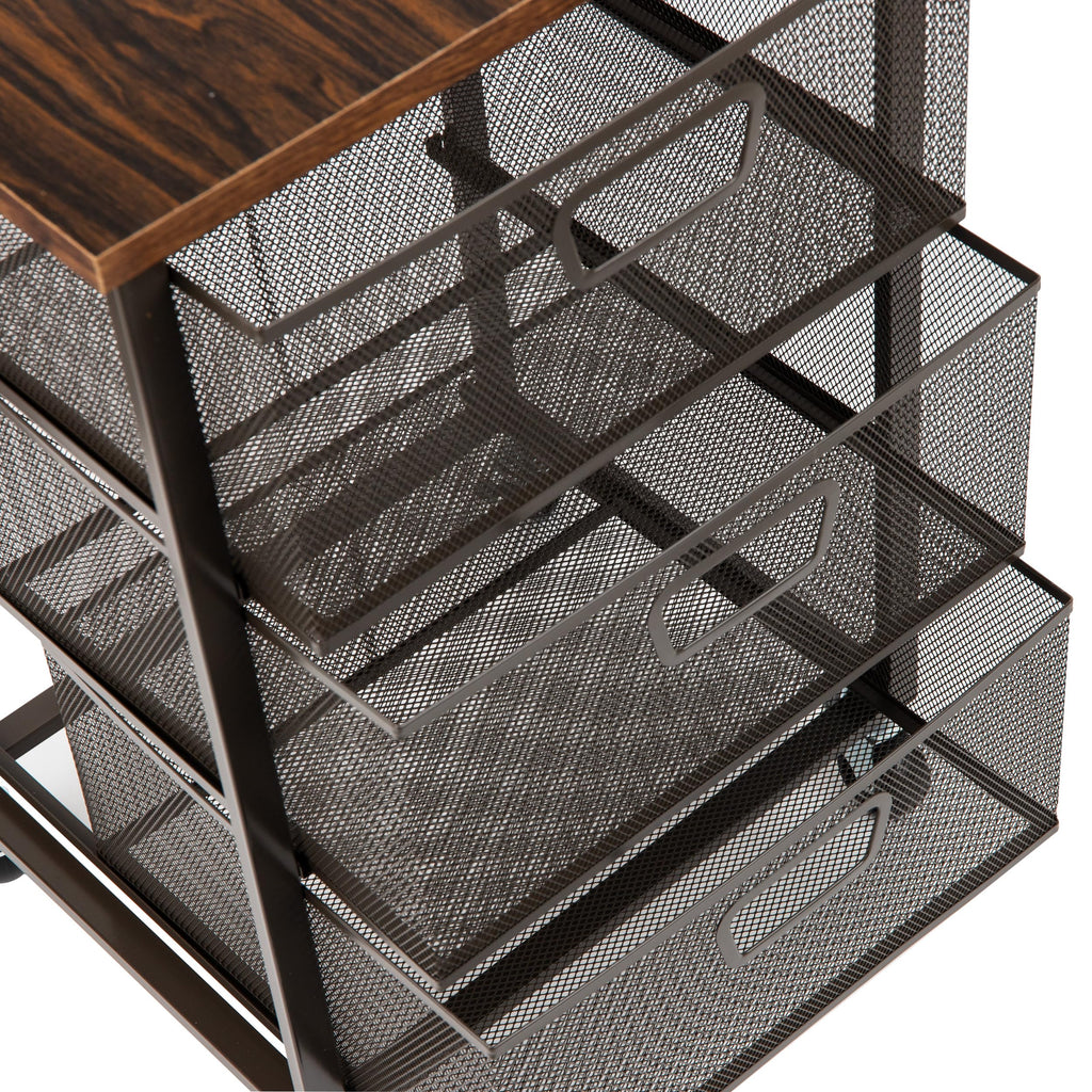 3 Drawer Rolling Storage Organizer with Wood Top I83792